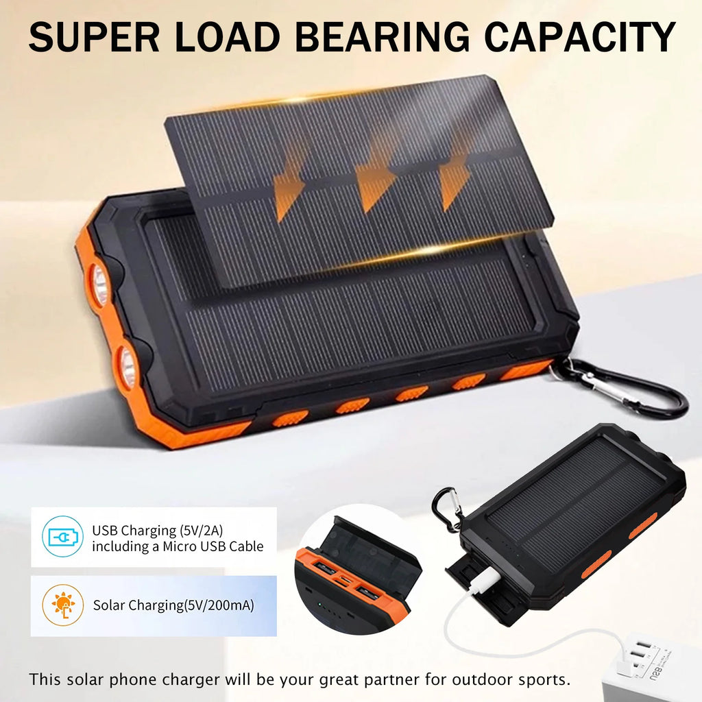 AmpUp Waterproof Portable Solar Power Bank With Flashlight Compass