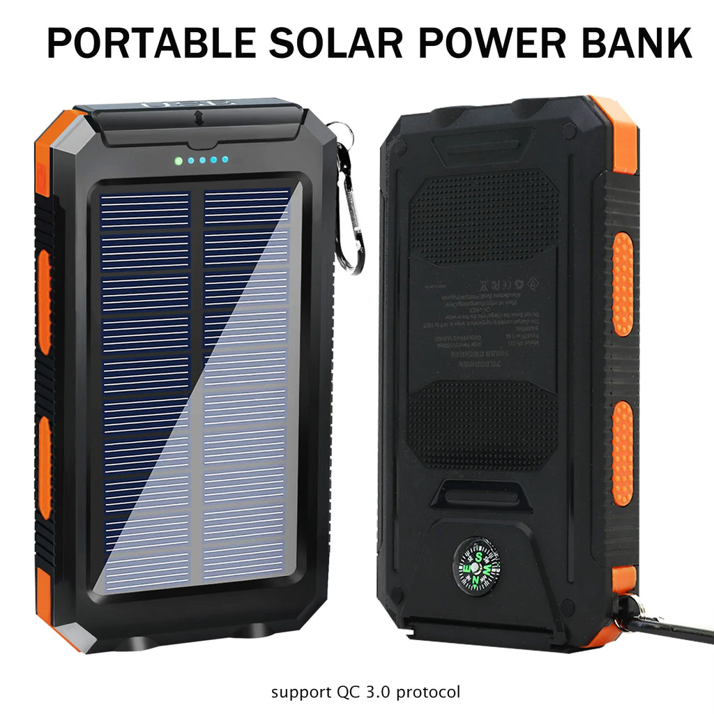 AmpUp Waterproof Portable Solar Power Bank With Flashlight Compass